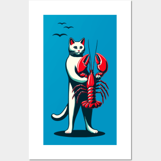 Cat carrying a lobster Posters and Art